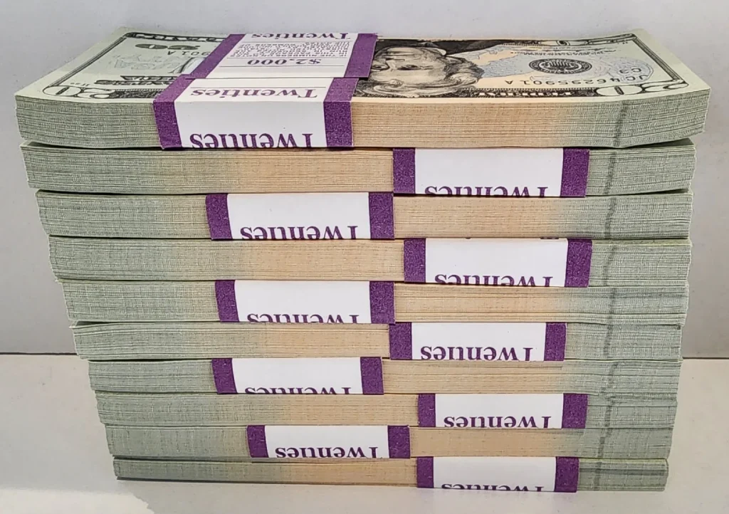 stacks of 20 dollar bills