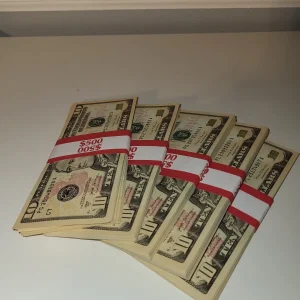 stacks of fake $10 bill